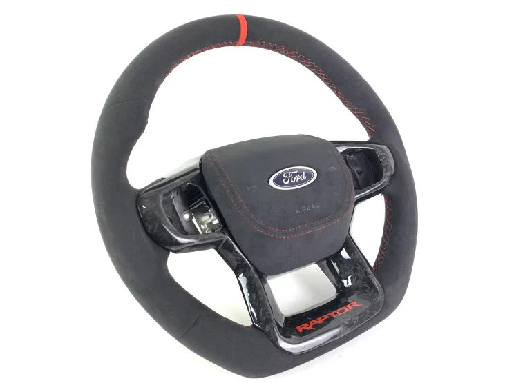 Alcantara Steering Wheel with Alcantara Airbag Cover / Forged Carbon Trim (Ford Ranger Raptor) - Image 4